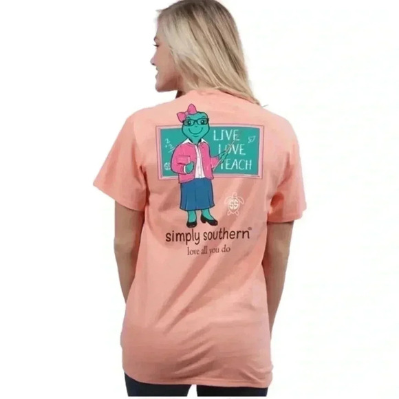 Simply Southern Preppy Teacher Peachy Save The Turtles Shirt Size M NWT - Picture 1 of 2